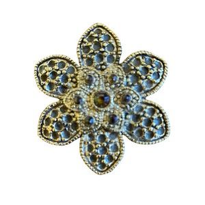 Vintage Gold Tone Flower Floral Amber Stone Costume Pin Brooch 1.5"